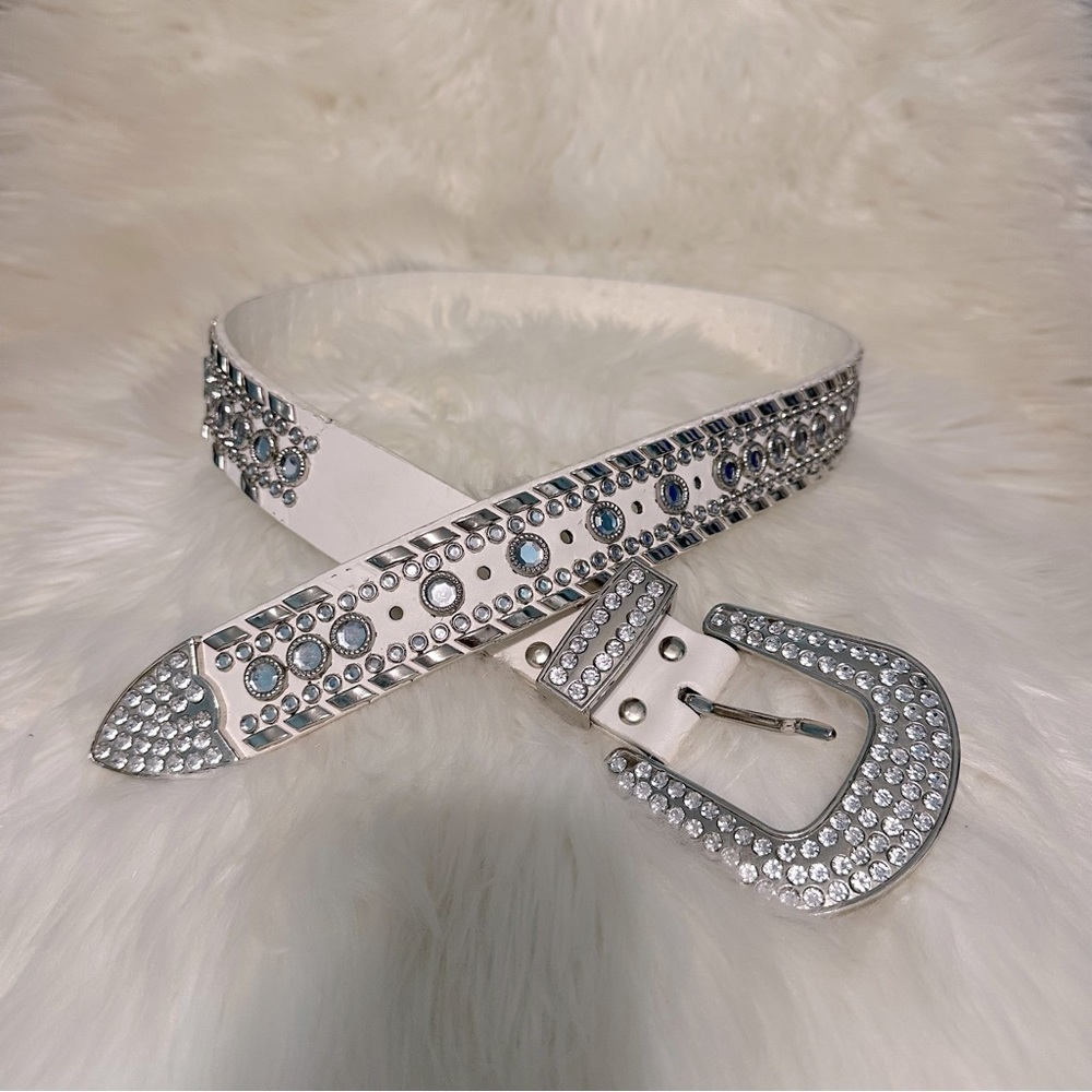 White Chunky Bedazzled Western Style Belt Small